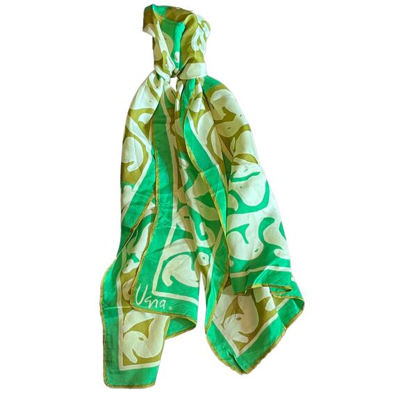 Vintage VERA Neumann Scarf ~ Signed ~ Green / Off White - Picture 2 of 6